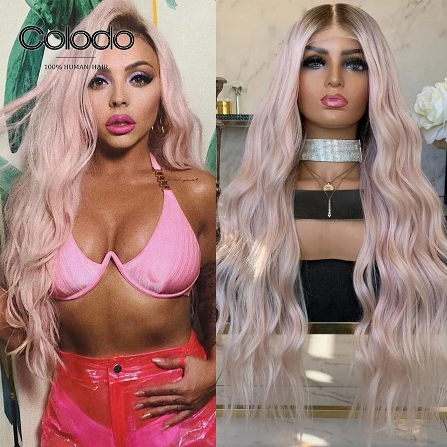 Бразильский парик COLODO Remy Ombre розовый кружевной передний с прозрачными кружевными