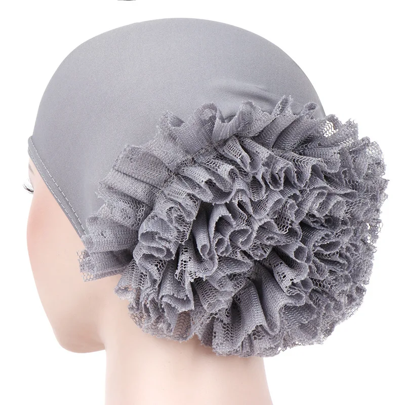 

Solid color big flower milk silk hat lace Flower Hat Muslim headtie