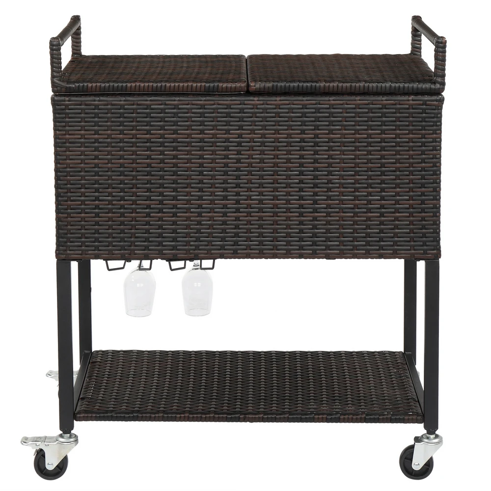 

80QT Cooler Cart Gradient Rattan With Wine Rack Stainless Steel Panel Drain Pipe Without Foam Freezer Incubator