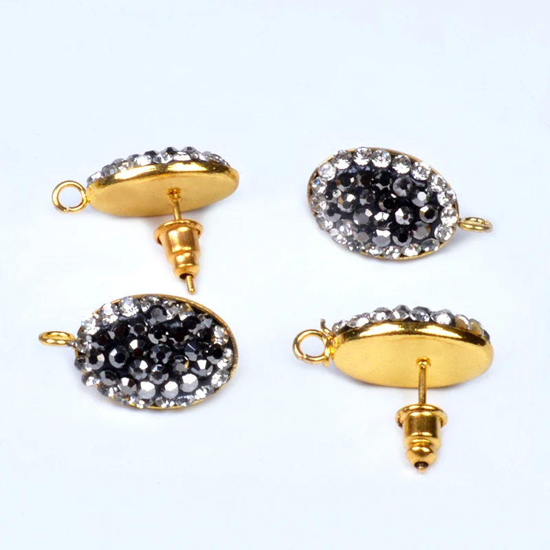 11x15mm 2pcs/lot Earrings Accessories Rhinestone Oval Earrings Base With Loop Connectors Linkers DIY Jewelry