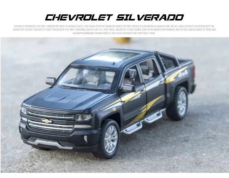 Ограниченная Chevrolet Silverado 4x4 1:32 модель автомобиля Diecasts игрушечный автомобиль звуковой светильник оттягивающий назад детские игрушки автомобиль Рождество