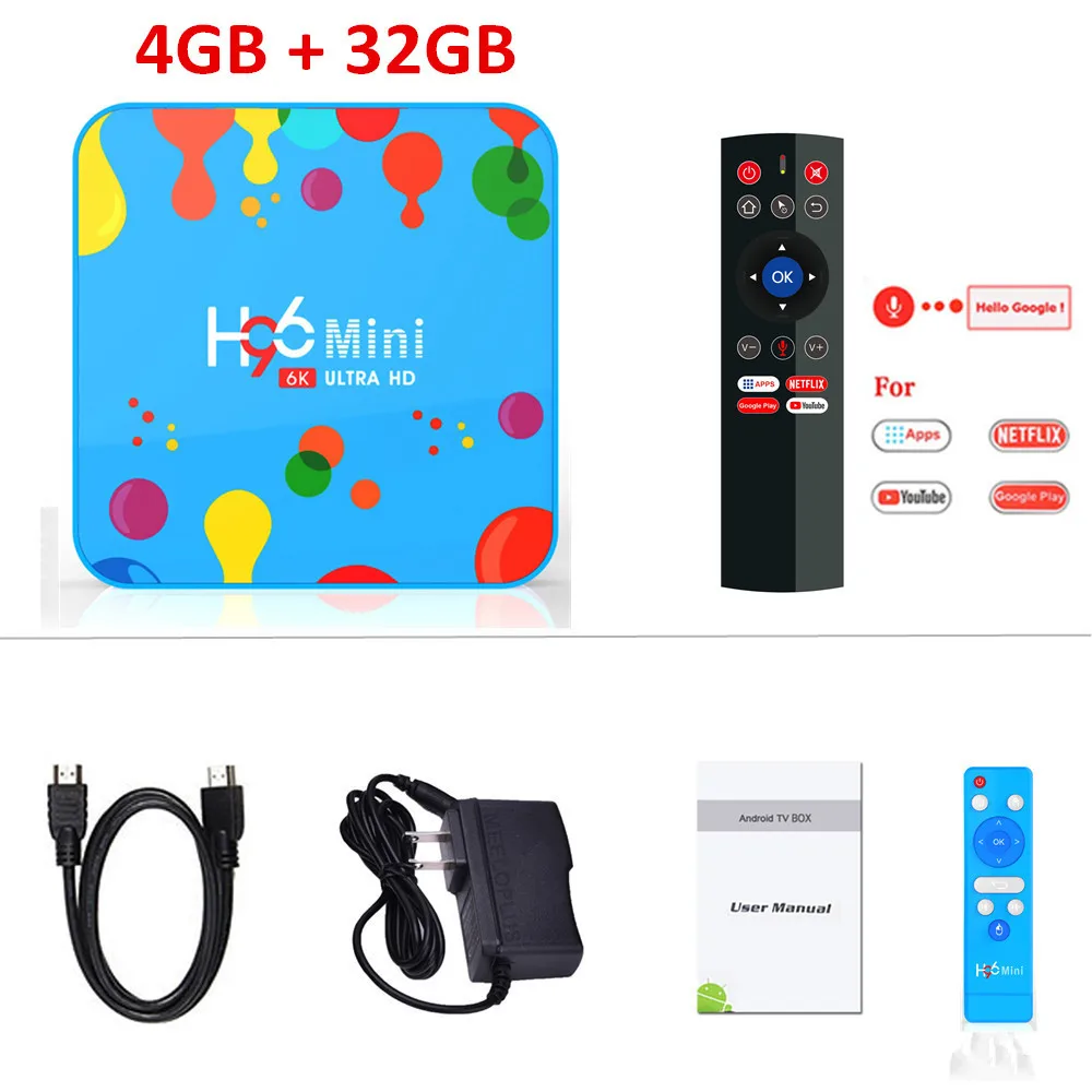 4G32G Voice remote H96 мини 4 Гб ОЗУ 32 Гб 128 Гб ПЗУ ТВ приставка Android 9,0 Allwinner H6 четырехъядерный 6K H.265 5G Wifi Youtube 4K смарт медиаплеер H96 MAX - Цвет: 4G32G Voice remote