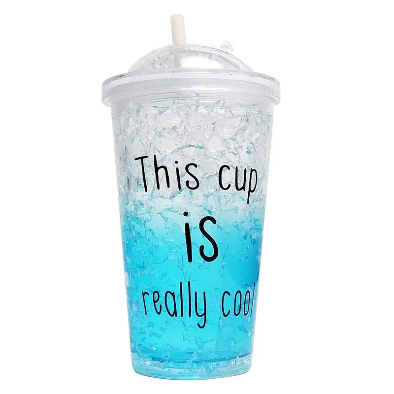 

Lovely Straw Cup Cold Drink Cup Plastic With Straw Cup Bottle Plastic sealed water cup straw Multicolor gradient creative cup