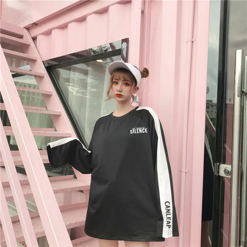 Женские толстовки с круглым вырезом и принтом букв свободные тонкие в стиле