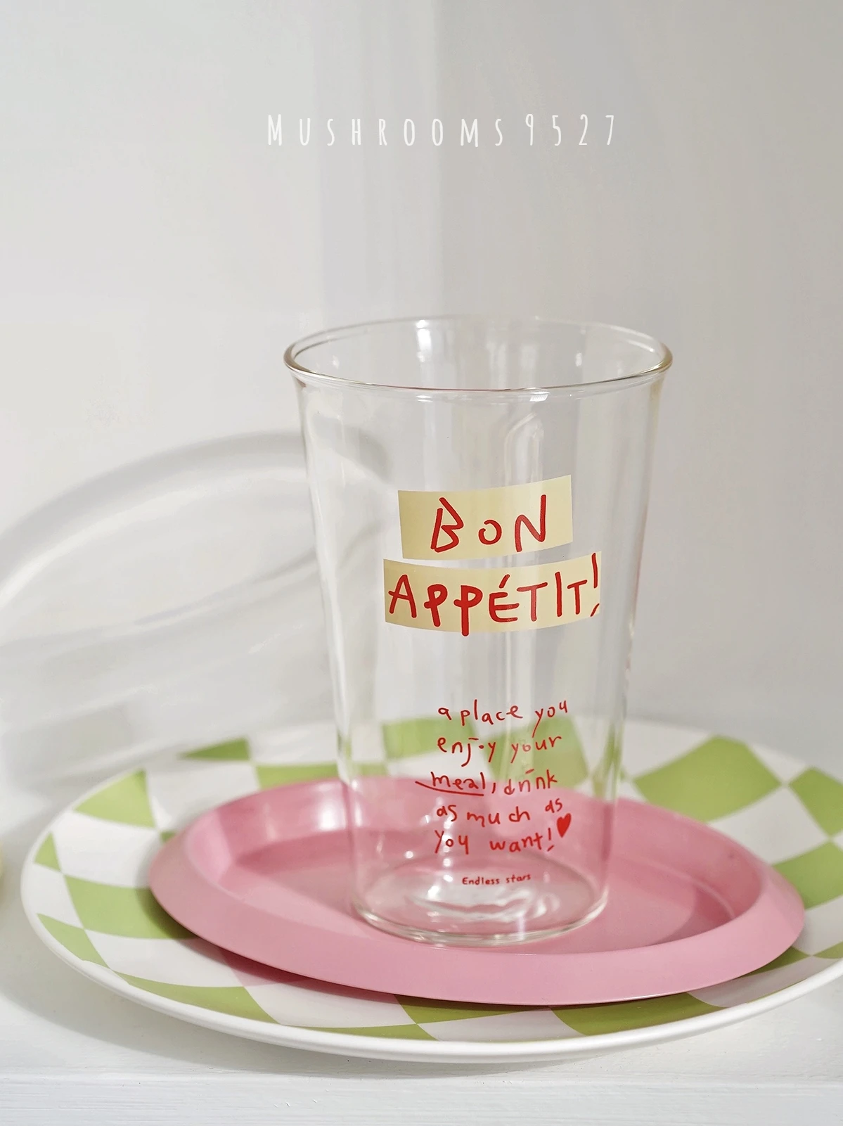 

French Retro Simple Letter Printing Glass Water Cup Breakfast Cup Milk Cup High Temperature Resistance