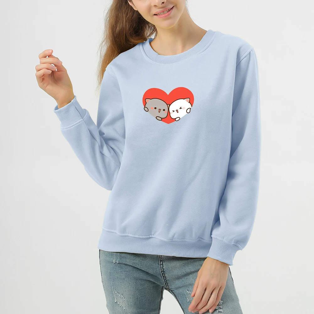 Толстовка женская оверсайз с рисунком кошки милая кофта капюшоном из хлопка в