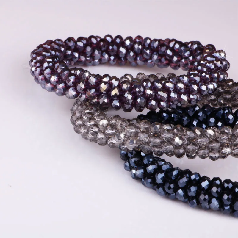 Hgflyxu Серый Черный Фиолетовый Кристалл тканые браслеты для женщин тянущиеся
