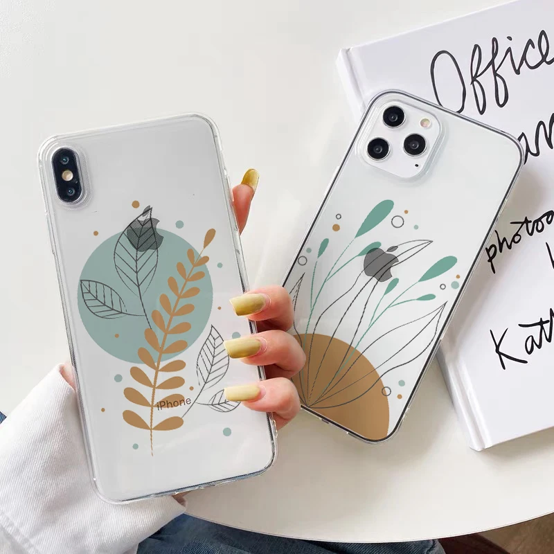 

Fashion Cute Flowers Plant Leaves Phone Case for iPhone 13 12 mini 11 Pro Max XR X XS Max 7 8 plus SE2020 Soft Clear Cover Funda