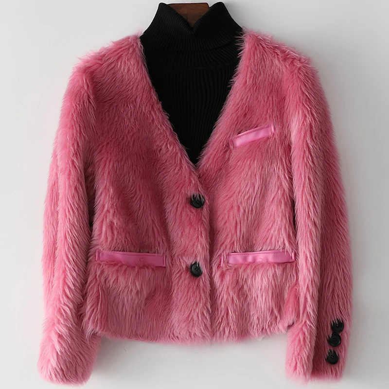 

Autumn and winter new women's fashion wool fur coat short grain cashmere coat t