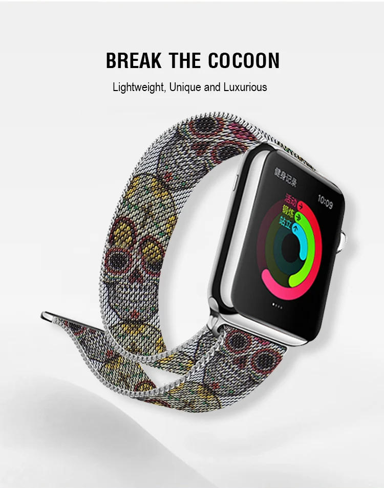Миланская петля ремешок 44 мм 40 мм череп дизайн для Apple Watch серии 4 металлический браслет из нержавеющей стали ремешок для i Watch