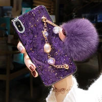 diamond glitter gold foil case cover fur ball crystal hand chain for samsung galaxy note 20 10 9 8 s20 s21 ultra s1098 plus
