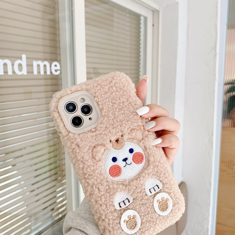 

Plush Bear Rabbit for iPhone11Pro Case Silicone Protective Sleeve Anti-Fall Protective Shell Cute Phone Case