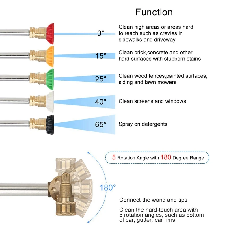 

Pressure Washer Wand with Adjustable Angle Nozzle with Quick Connecting Pivoting Coupler