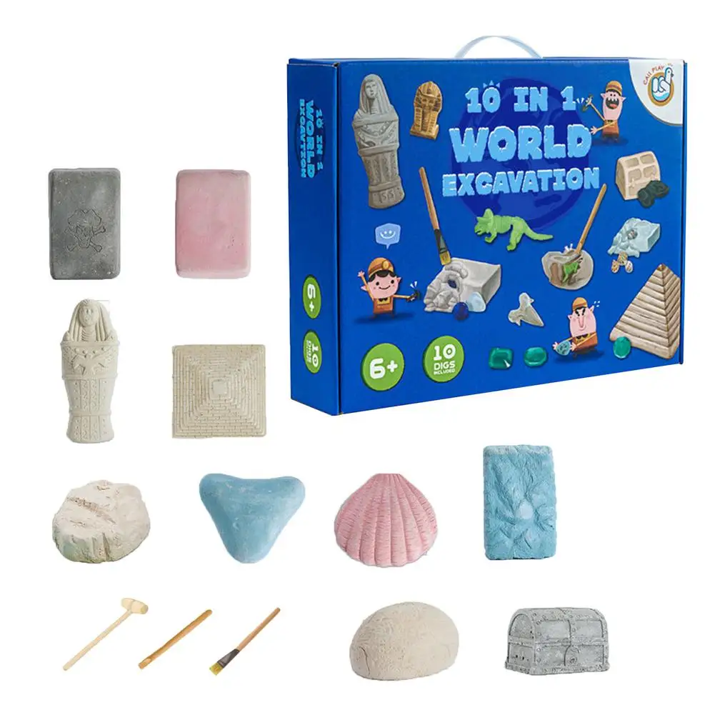 

Gemstone Gem Dig Kit Educational DIY Toys Science Kit - Dig Up 10 Unique Real Gems Seashells Dinosaur Skeletons Excavation A