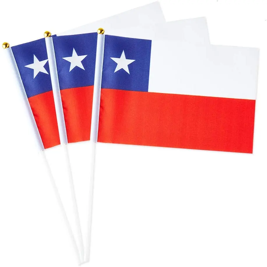 

100pcs Chile Hand Waving Flag 14x21cm Polyester Double Side Printing Chilean Hand Flag with plastic flagpole