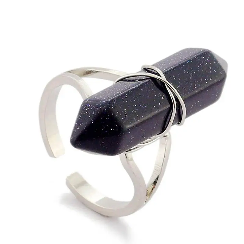 Модное ювелирное изделие кольца с черным ониксом украшением в виде кристаллов