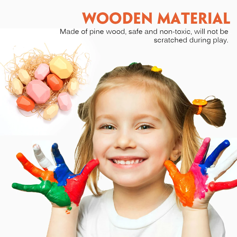 

Children'S Wooden Colored Stone Building Block Educational Toy Colored Stone Ornaments High-Tech Gift Ornaments Nordic Style