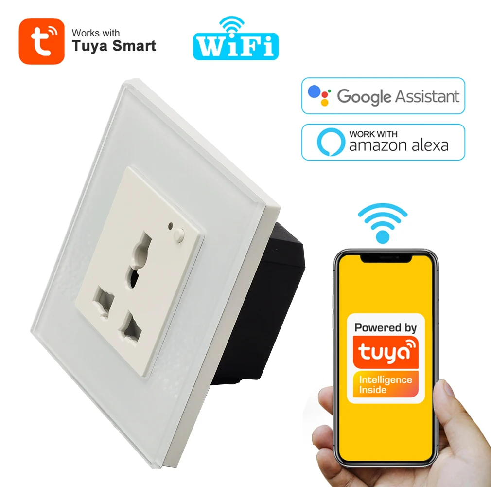 (SG) Tuya Wireless WiFi Smart Universal Socket 13A Electrical Timer Wall Work With Alexa Google Smart Life APP Remote Control
