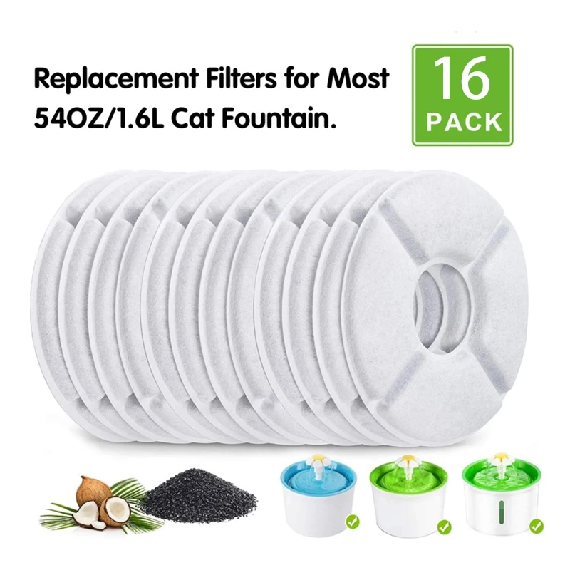 

Сменный фильтр для кошачьего фонтана, автоматический диспенсер для воды с активированным углем, 1,6 л, 16 шт.