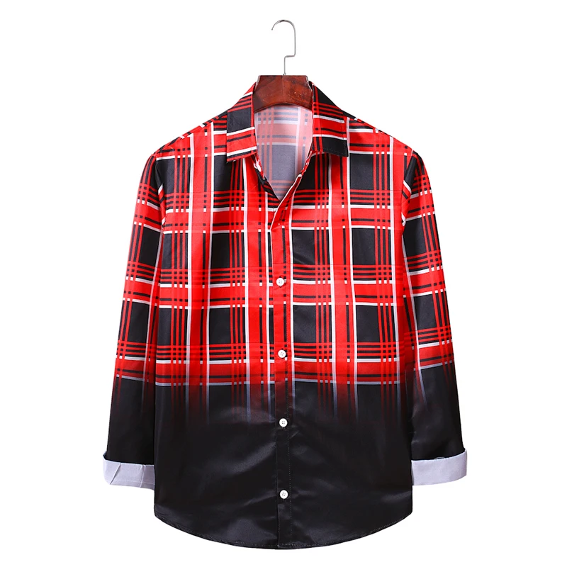 Рубашка Aoliwen мужская с длинным рукавом хлопок Повседневная блуза в клетку