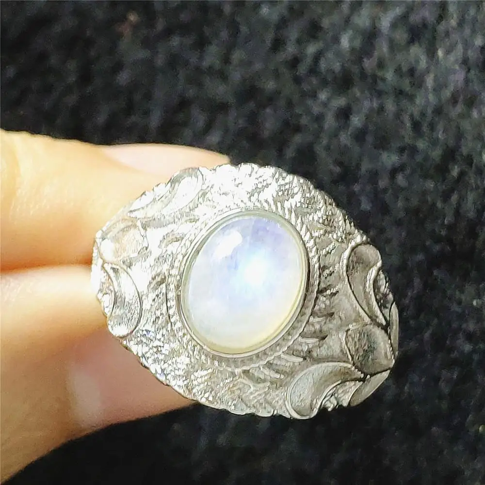 Натуральный лунный камень голубой свет кристалл регулируемое кольцо 10x8 мм бисер