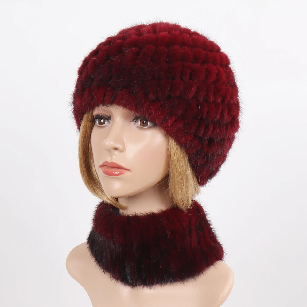 2021 Новая женская зимняя вязаная меховая шапка из натуральной норки шарф