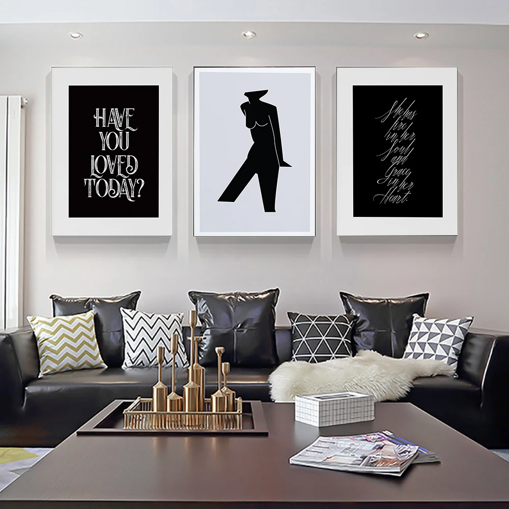 

Modern Minimalist Poster Nude Illustration Canvas Painting Quote Art Print Black White Wall Picture For Living Room Home Decor