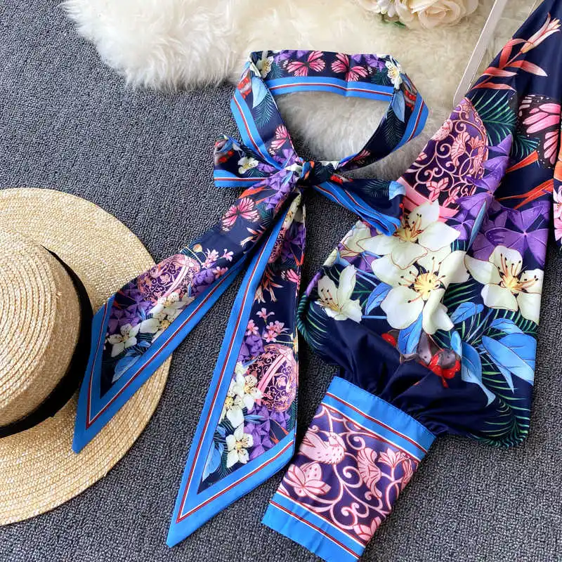 

Summer Arrivals Two Piece Set Women Suit Printed Long Sleeve Blouse Tops And High Waist Shorts Outfits