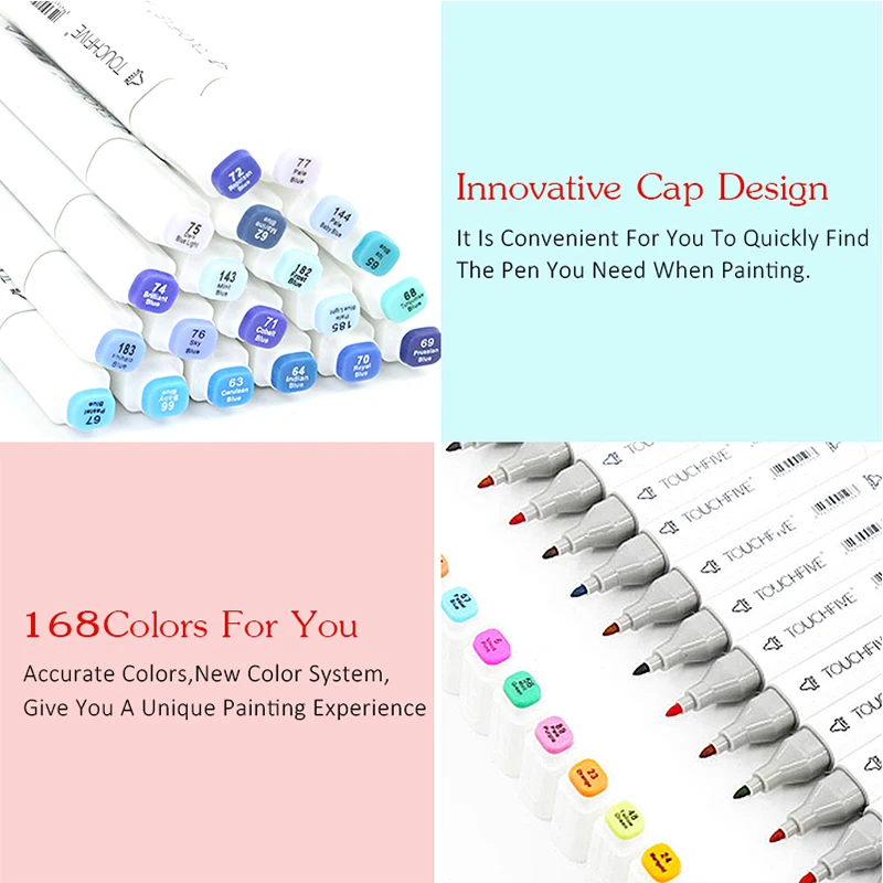 168 цветов художественные Маркеры Набор ручек на спиртовой основе кисти с двойной