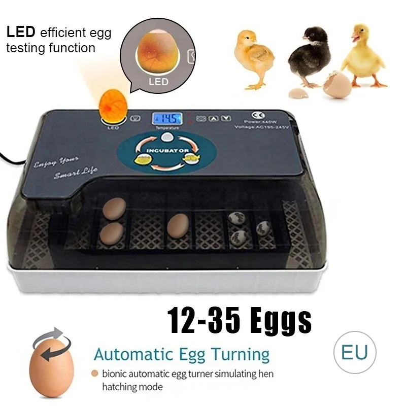 

12 Eggs Incubator Turner Automatic Digital Farm Duck Chicken Hatcher LED Light Household Mini Domestic EU Eggs Incubator