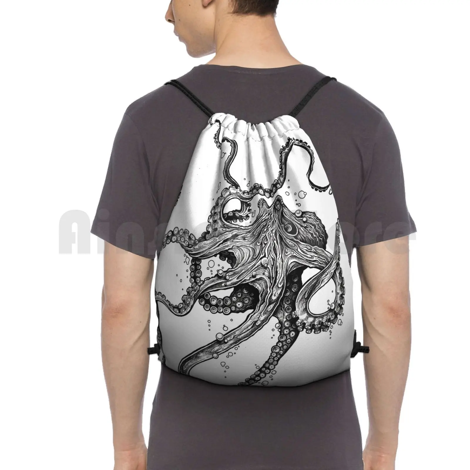 

Octopus Backpack Drawstring Bag Riding Climbing Gym Bag Octopus Tentacles Ocean Animals Underwater Nature Sea Mollusc Pen