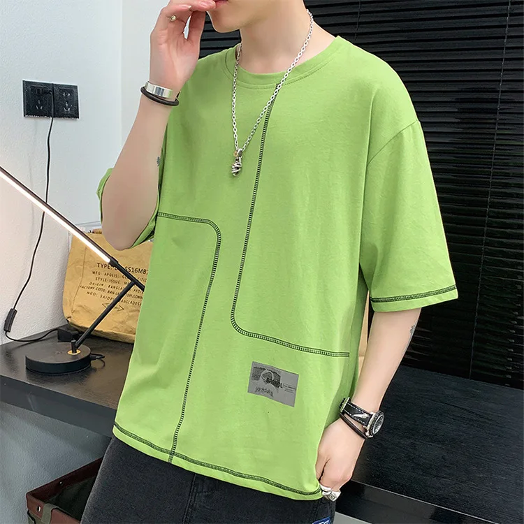 

2021 Summer New Men's Korean Fashion Joker Casual Shirt Half Sleeve T Loose Bottoming Shirt