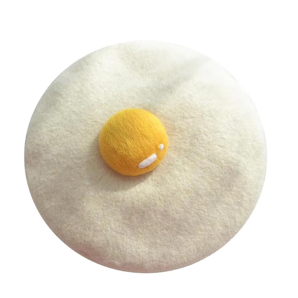

Women Winter Cute Poached Yolk Girls Wool Caps Berets Handmade Wool Felt Painter Creative Parent-child Hat Cute