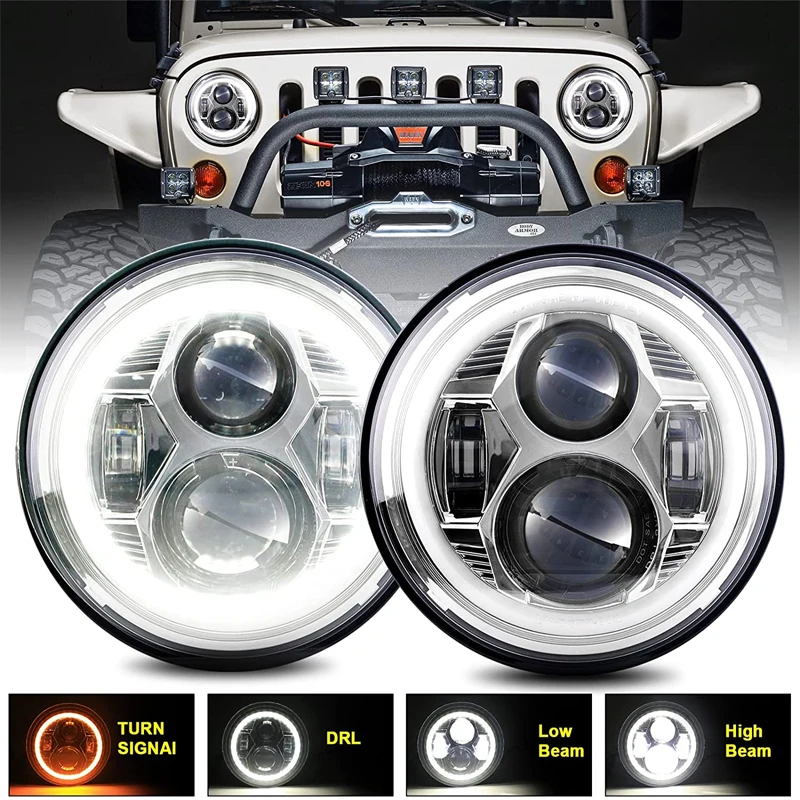

2xLada Niva Urban 7 inch Led Headlight Hi/Low H4 Light Halo Headlamp For Jeep Wrangler OffRoad 4x4 Suzuki Samurai Headlamp