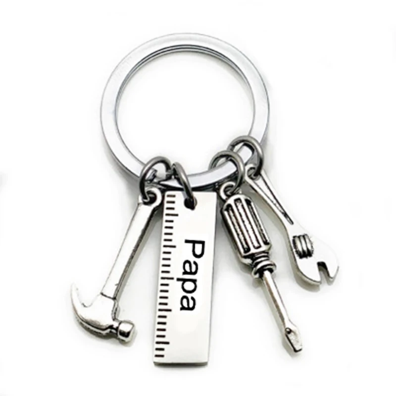 Dad Letters Keychains Creative Hammer Screwdriver Wrench Keyring Handbag Decor Tassel Hanging Pendant Father's Day Gifts - Цвет: Papa