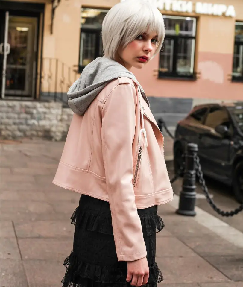 fake two pieces pu leather jackets female street style zipper stitching hooded autumn winter warm outerwear F46 | Женская одежда
