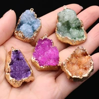 natural stone agates druzy pendants water drop gold plated druzy crystal for charms jewelry making diy women necklace earrings