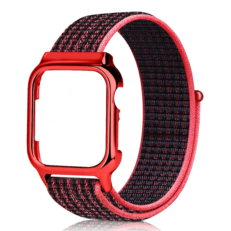 Pink black Ремешок для Apple watch band 44 мм 40 мм correa iwatch series 5 4 sport нейлоновая петля+ чехол для Apple watch 4 5 аксессуары высокого качества - Цвет ремешка: Pink black