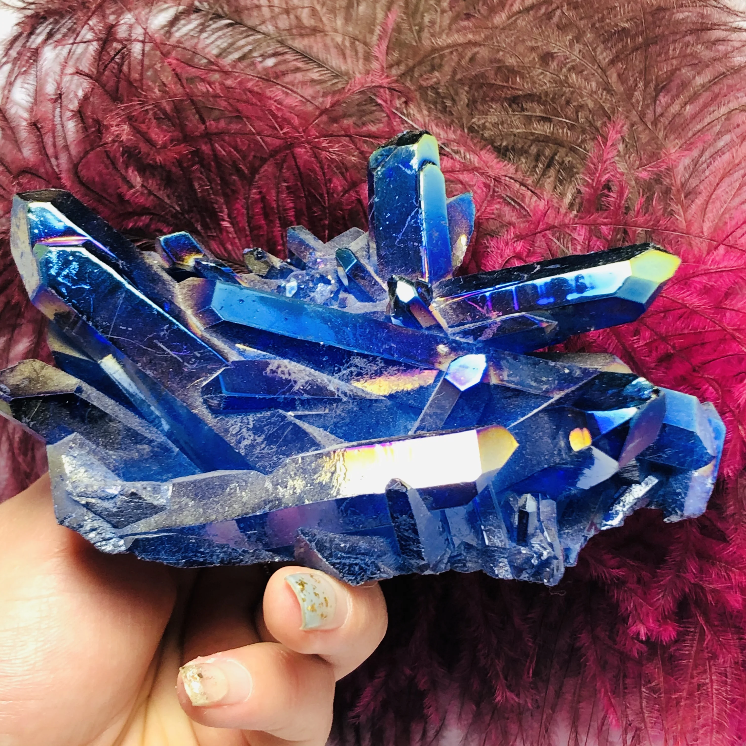 Красивый и красочный синий ореол кварцевый кристалл титан висят силиконовый