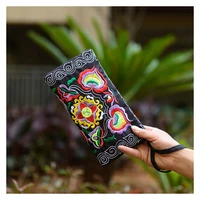 women vintage ethnic floral embroidered coin clutch long wallet durable coin purse card holder portable handbags 200 511cm