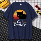 Мужская одежда с принтом черного кота и папы, удобная летняя свободная футболка в стиле хип-хоп, футболки с круглым вырезом, S-XXXL