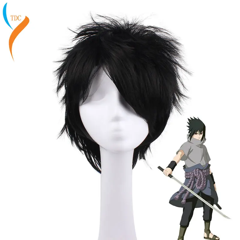 Парик для косплея «сделай сам» AnimeFashion Kirito Uchiha Sasuke мужской черный короткий вьющийся парик для шоу вечевечерние парик для выступлений + шапочка для парика