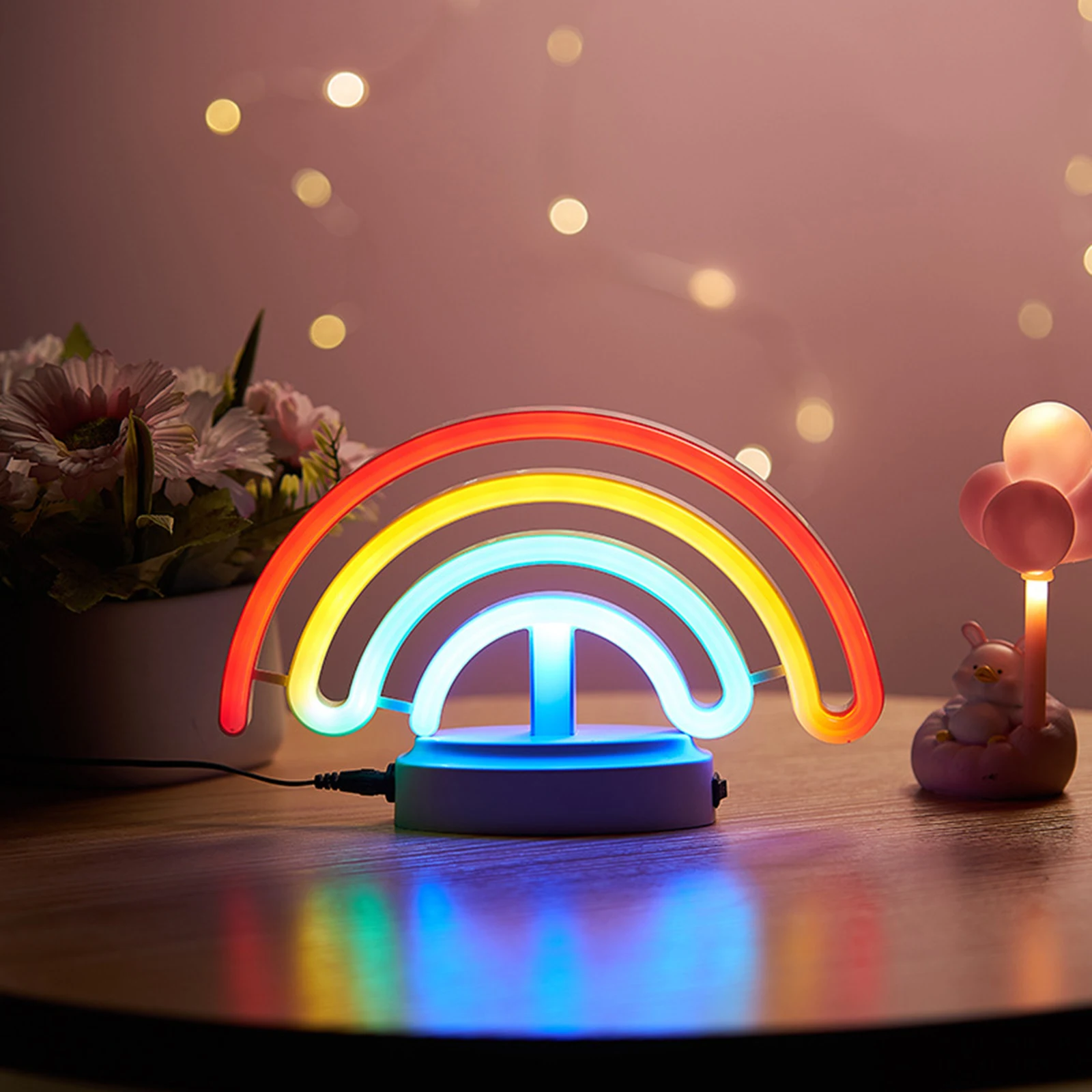 

LED Rainbow Neon Lights Kids Room Decoration USB Or Battery Powered Small Night Light With Base Party Christmas Decoration