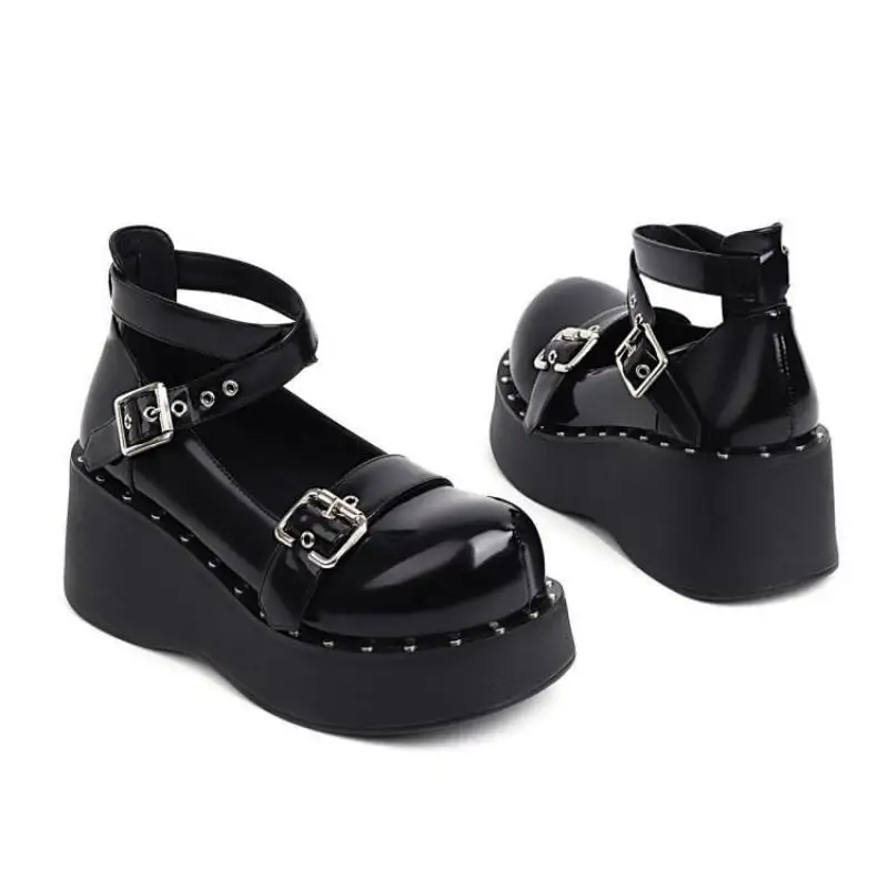 Lolita Shoes Women Summer 2021 New Thick Soled Japanese Jk Uniform Shoes Fashion Single Shoes Flat Platform Black Wedges Shoe