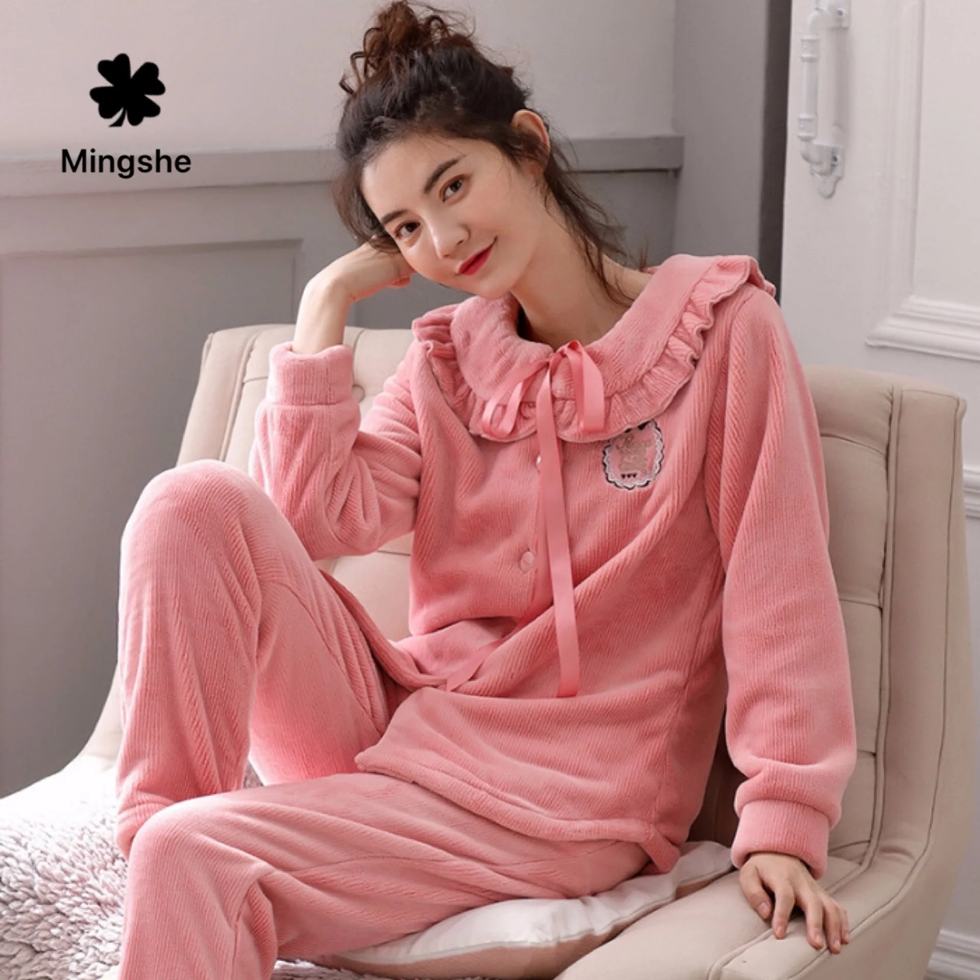 MS Коралловая бархатная Пижама женская осенняя и зимняя авокадо зеленая