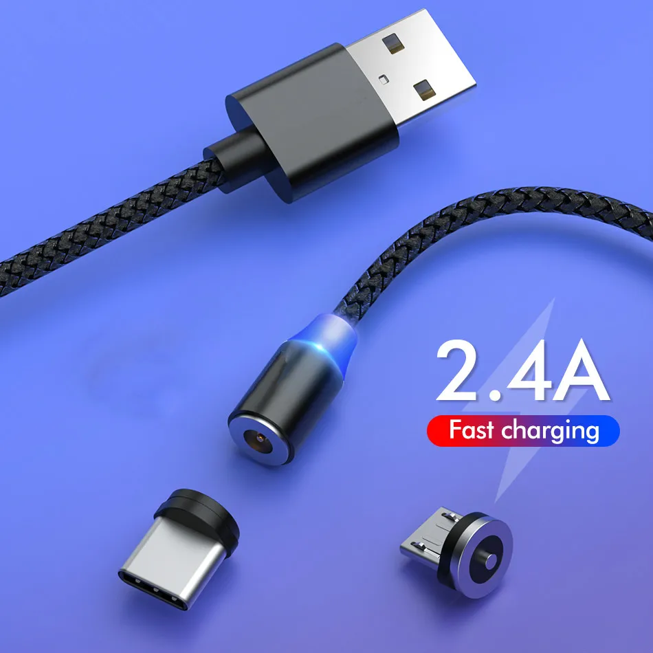 Магнитный USB кабель 2 м 4 А Micro Type C светодиодный светящийся магнитная лента Cabo для