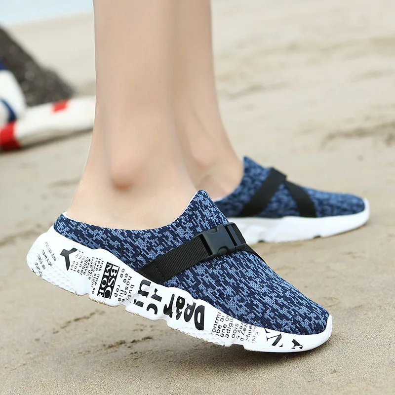 

Мужские летние сетчатые кроссовки, легкие дышащие, дизайнерские, без шнуровки, полутапочки, пляжная обувь, размеры 46