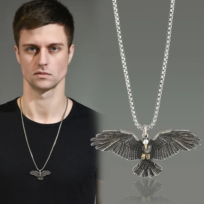 

WANGAIYAO new fashion personality domineering eagle wings cool male titanium steel necklace hip hop punk street hipster pendant