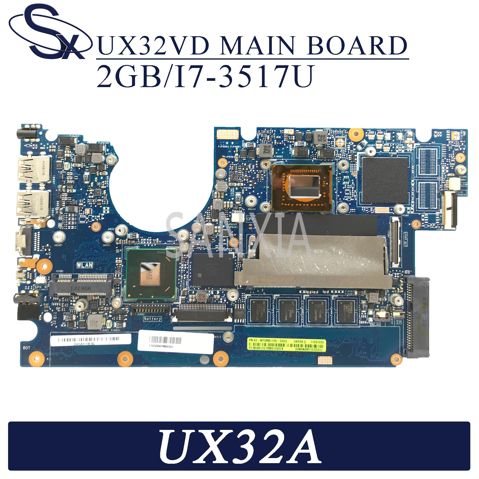 Материнская плата KEFU UX32VD для ноутбука ASUS Zenbook UX32A оригинальная материнская 2GB-RAM I7