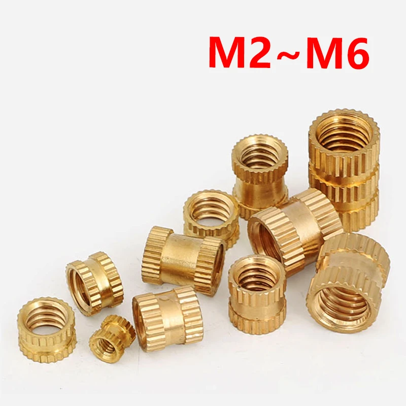 

Накатанные латунные гайки M2 M2, M2, 5 м3, M4, M5, M6, резьба литья под давлением, медные двойные проходы, встраиваемые горячеплавкие резьбы, гайки, 50 ш...